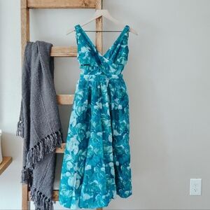 NWT Lulus Flowering Day Dream Teal Blue Floral Organza Midi Dress – Size S